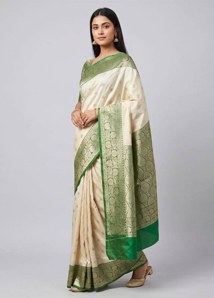 White Katan Silk Saree With Blouse Piece