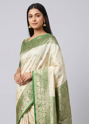 White Katan Silk Saree With Blouse Piece