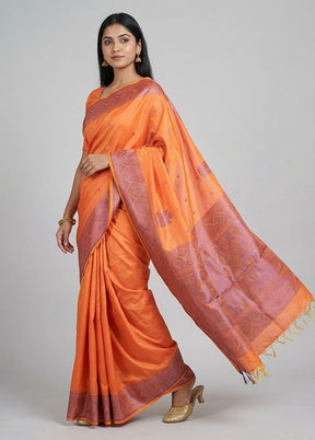 Orange Kanjivaram Silk Saree With Blouse Piece
