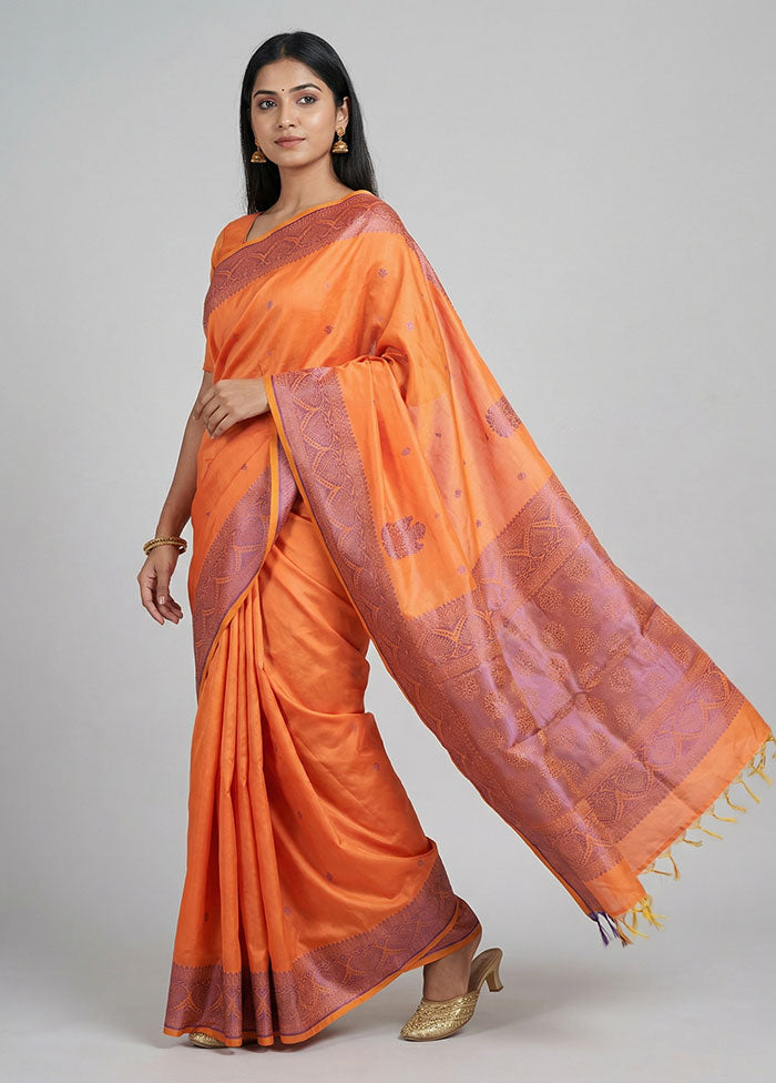 Orange Kanjivaram Silk Saree With Blouse Piece