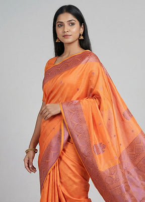 Orange Kanjivaram Silk Saree With Blouse Piece