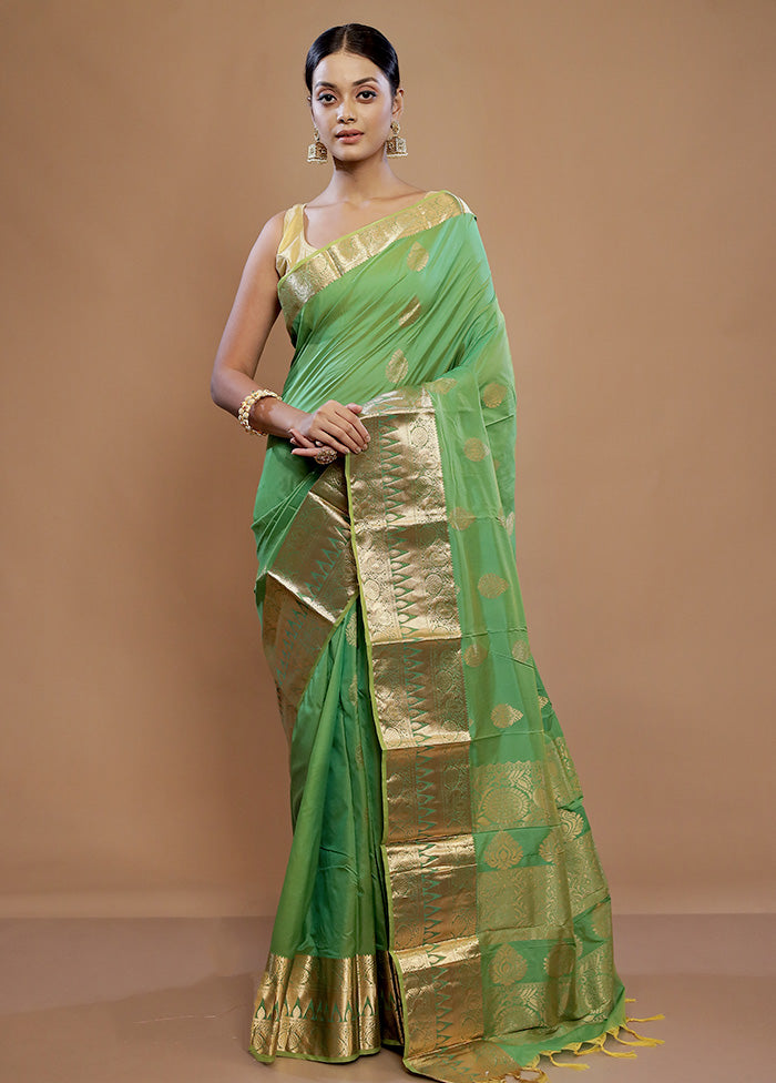 Green Kanjivaram Silk Saree With Blouse Piece
