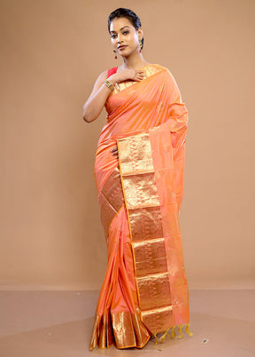 Peach Kanjivaram Silk Saree With Blouse Piece