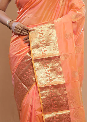 Peach Kanjivaram Silk Saree With Blouse Piece