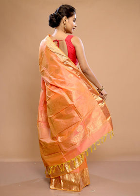 Peach Kanjivaram Silk Saree With Blouse Piece