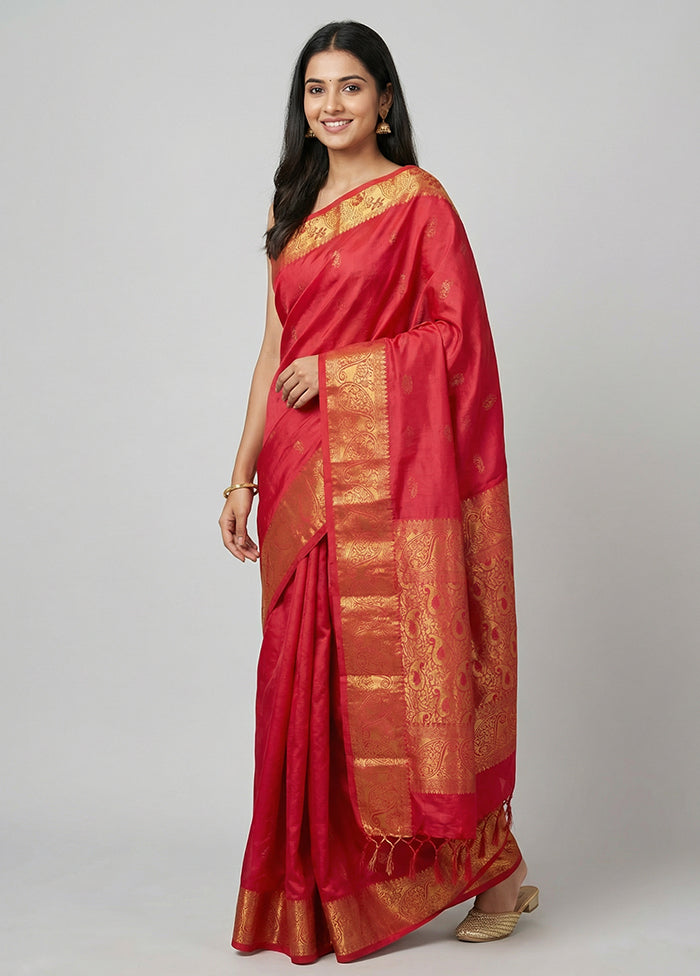 Red Kanjivaram Silk Saree With Blouse Piece
