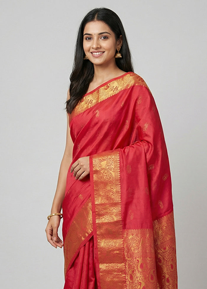Red Kanjivaram Silk Saree With Blouse Piece