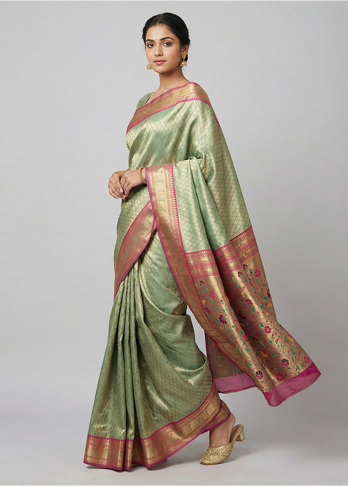 Green Dupion Silk Saree With Blouse Piece
