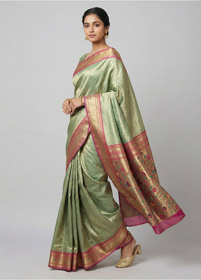 Green Dupion Silk Saree With Blouse Piece