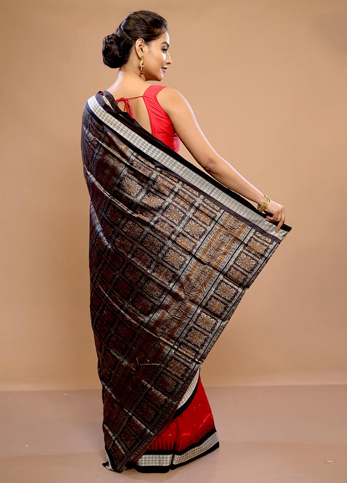 Red Handloom Bomkai Pure Silk Saree With Blouse Piece