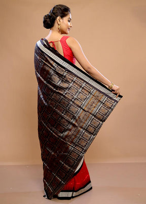 Red Handloom Bomkai Pure Silk Saree With Blouse Piece