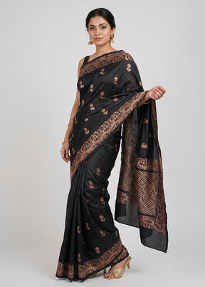 Black Handloom Katan Pure Silk Saree With Blouse Piece