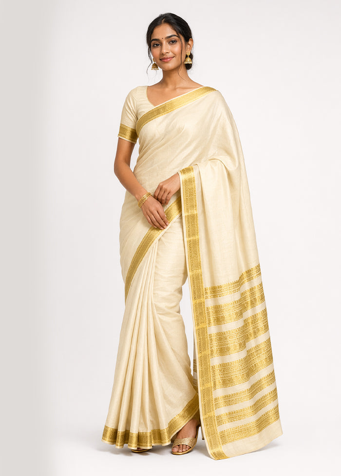 White Handloom Kanjivaram Pure Silk Saree With Blouse Piece