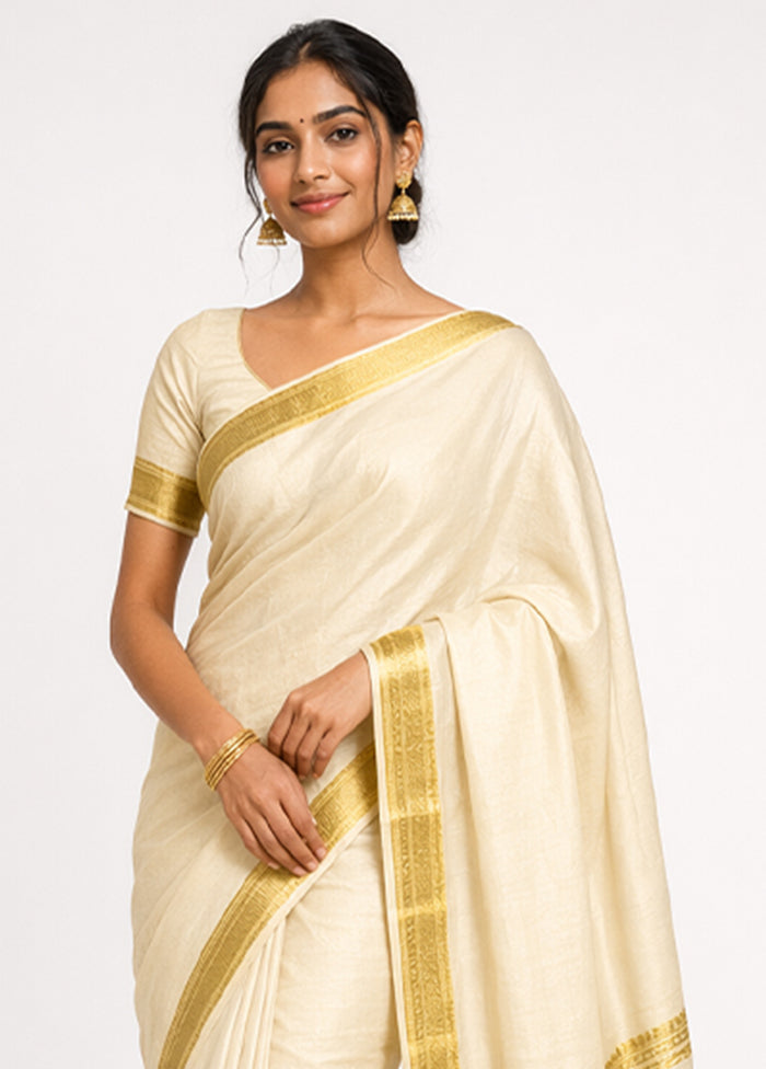 White Handloom Kanjivaram Pure Silk Saree With Blouse Piece