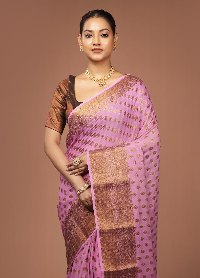 Pink Georgette Saree With Blouse Piece