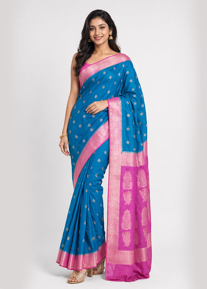 Blue Handloom Pure Georgette Saree With Blouse Piece