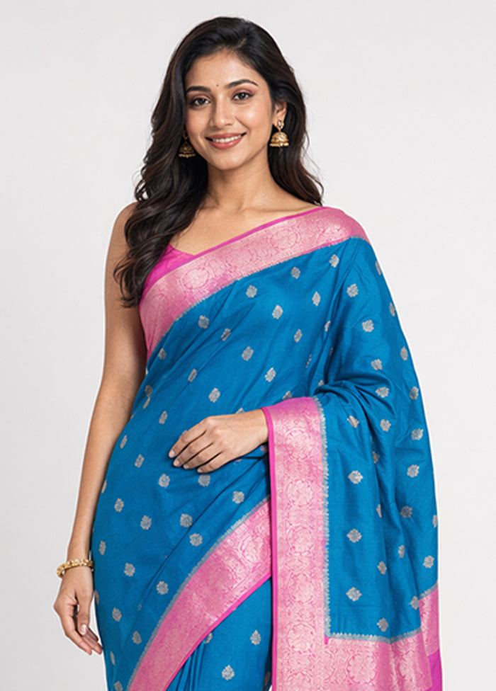 Blue Handloom Pure Georgette Saree With Blouse Piece