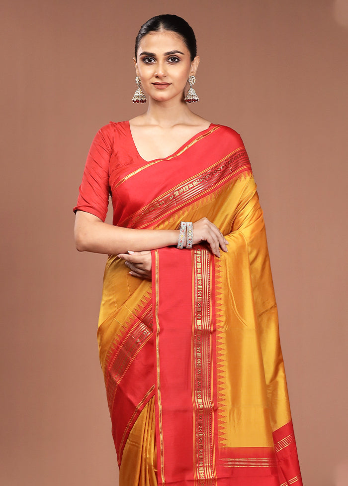 Multicolor Handloom Kanjivaram Pure Silk Saree With Blouse Piece