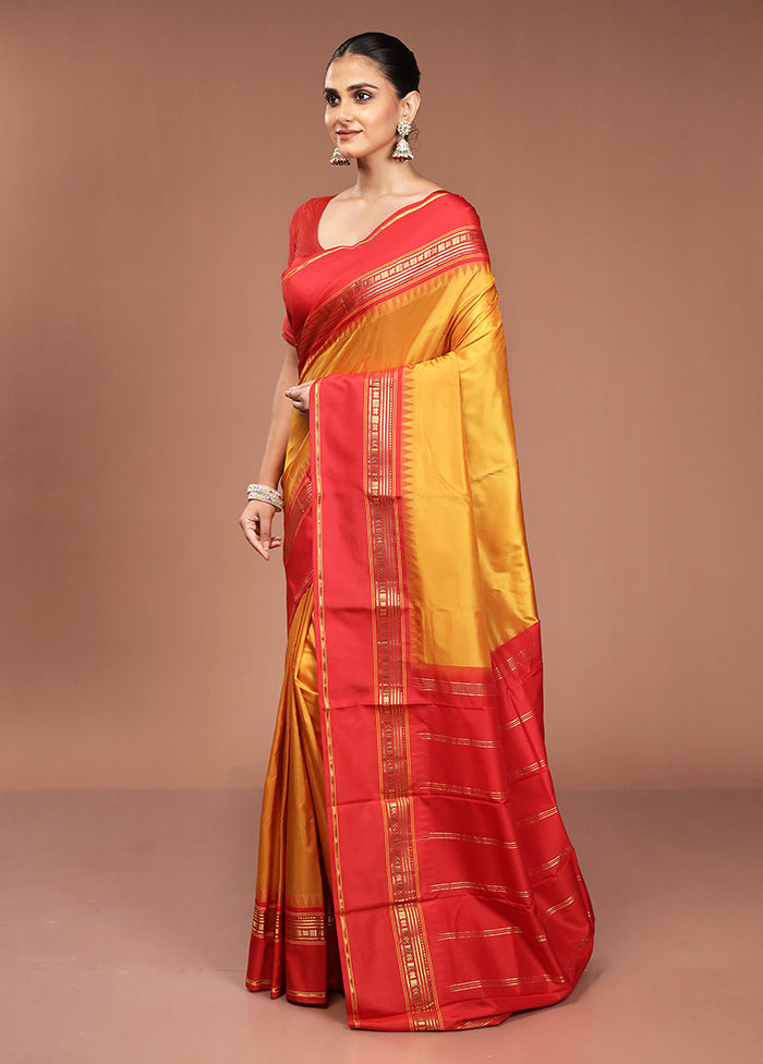 Multicolor Handloom Kanjivaram Pure Silk Saree With Blouse Piece