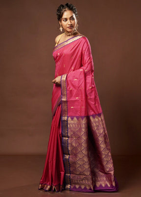 Pink Kanjivaram Silk Saree With Blouse Piece