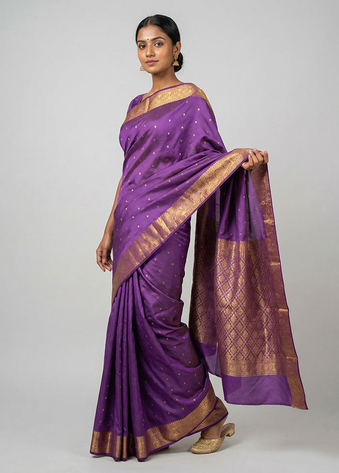 Purple Kanjivaram Silk Saree With Blouse Piece