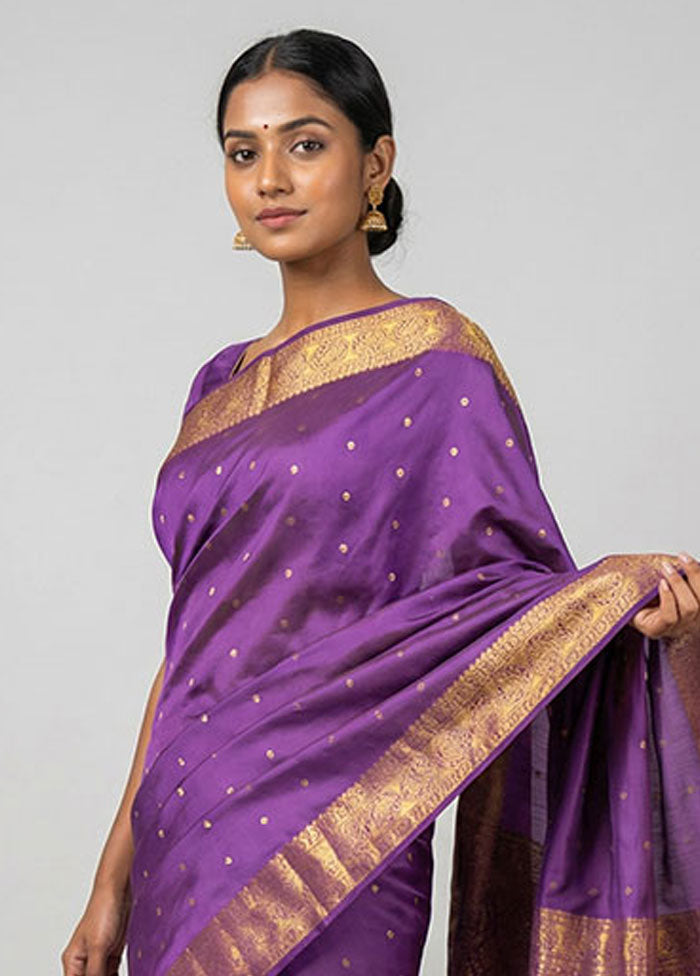 Purple Kanjivaram Silk Saree With Blouse Piece