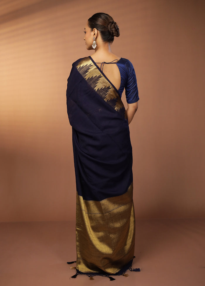 Blue Dupion Silk Saree With Blouse Piece