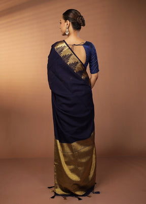 Blue Dupion Silk Saree With Blouse Piece