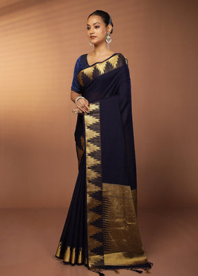 Blue Dupion Silk Saree With Blouse Piece