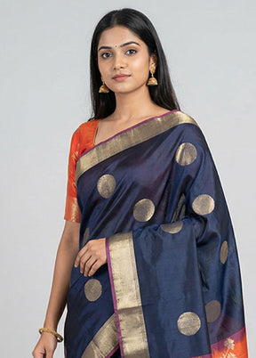 Orange Handloom Kanchipuram Pure Silk Saree With Blouse Piece