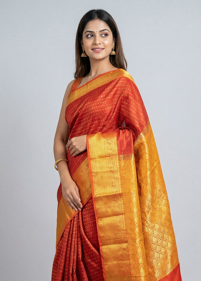Maroon Handloom Kanjivaram Pure Silk Saree With Blouse Piece
