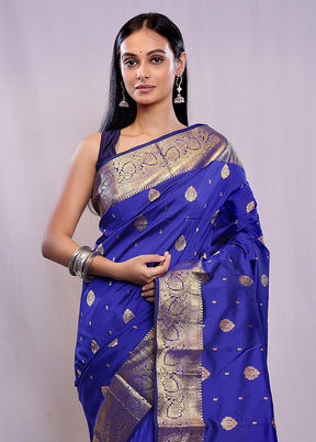 Blue Kanjivaram Silk Saree With Blouse Piece