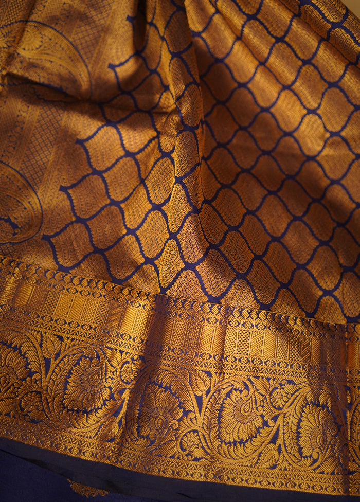 Blue Kanjivaram Silk Saree With Blouse Piece