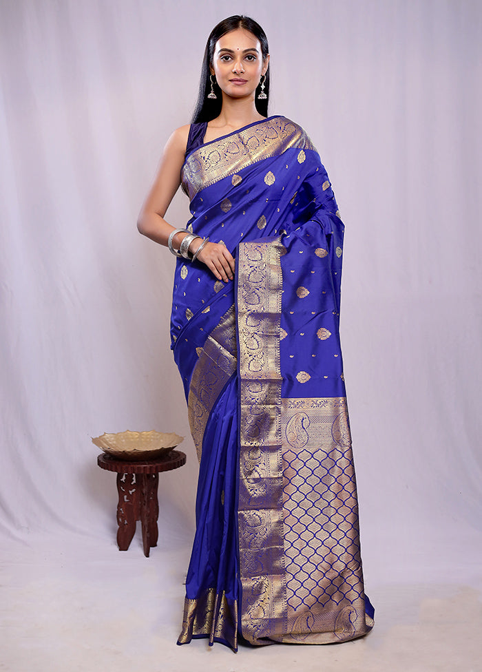 Blue Kanjivaram Silk Saree With Blouse Piece