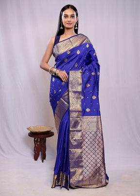 Blue Kanjivaram Silk Saree With Blouse Piece
