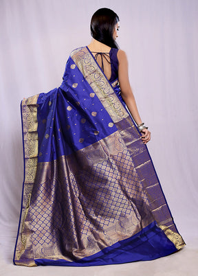 Blue Kanjivaram Silk Saree With Blouse Piece