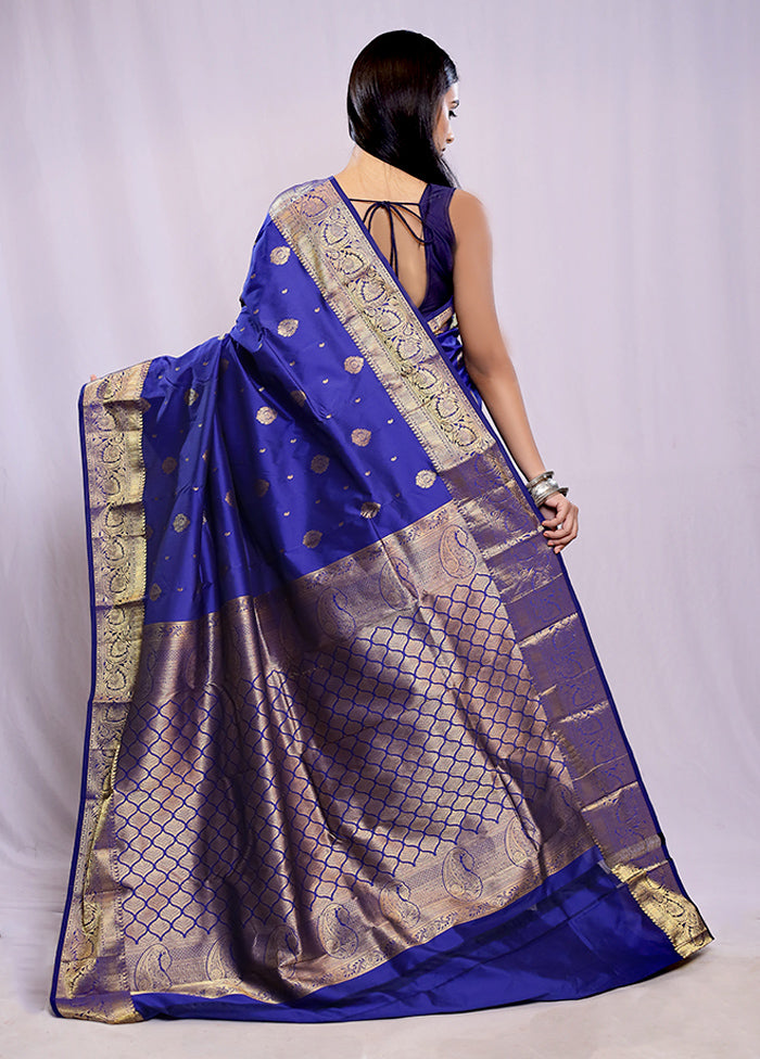 Blue Kanjivaram Silk Saree With Blouse Piece