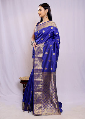 Blue Kanjivaram Silk Saree With Blouse Piece
