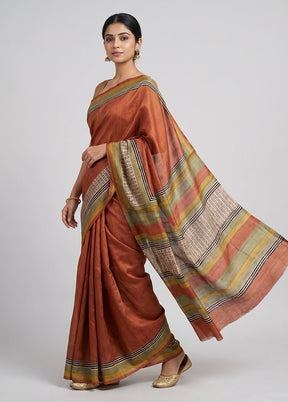 White Printed Silk Saree Without Blouse Piece