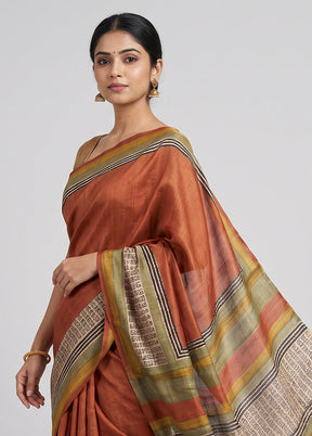 White Printed Silk Saree Without Blouse Piece