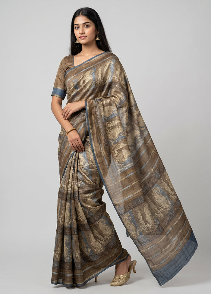 Brown Tussar Silk Saree With Blouse Piece