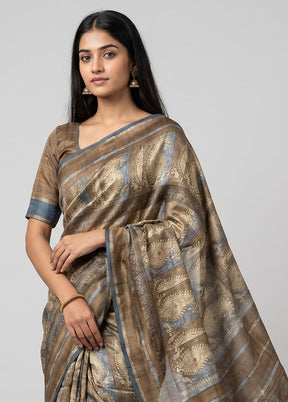 Brown Tussar Silk Saree With Blouse Piece