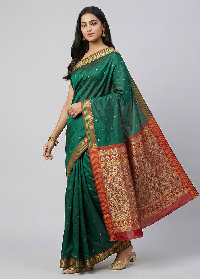 Green Kanjivaram Silk Saree With Blouse Piece