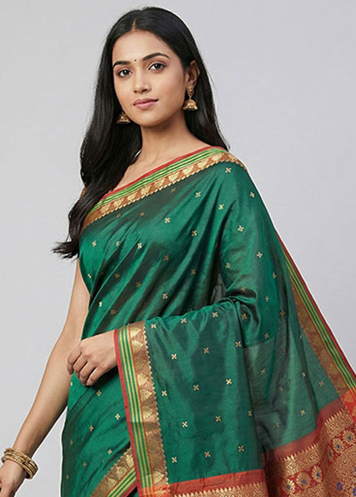 Green Kanjivaram Silk Saree With Blouse Piece