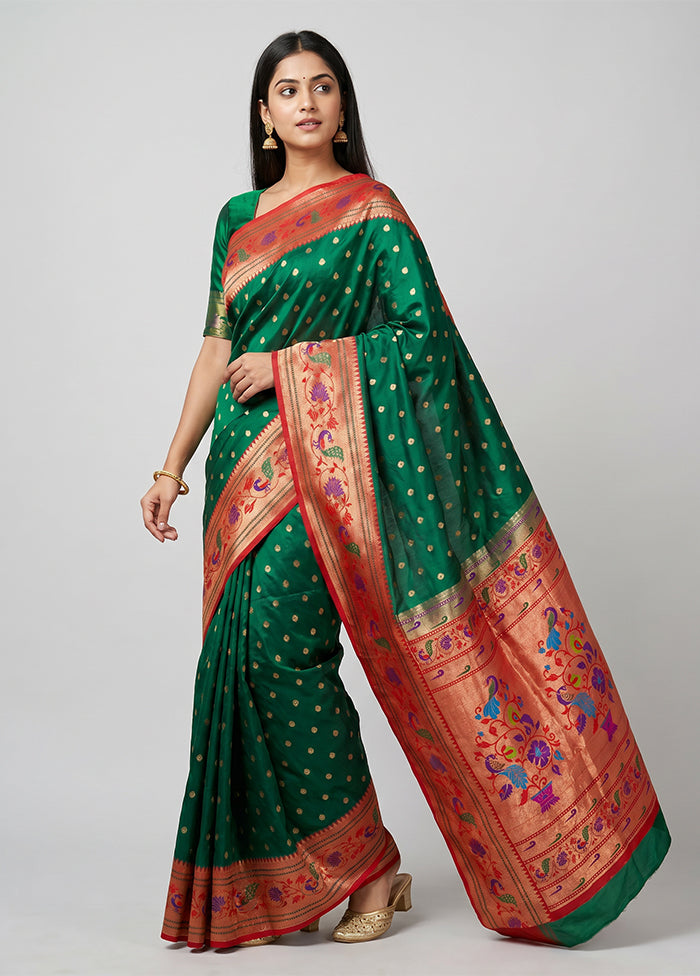 Green Handloom Kanjivaram Pure Silk Saree With Blouse Piece
