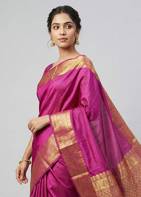 Purple Handloom Kanjivaram Pure Silk Saree With Blouse Piece