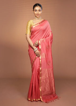 Pink Kanjivaram Silk Saree With Blouse Piece