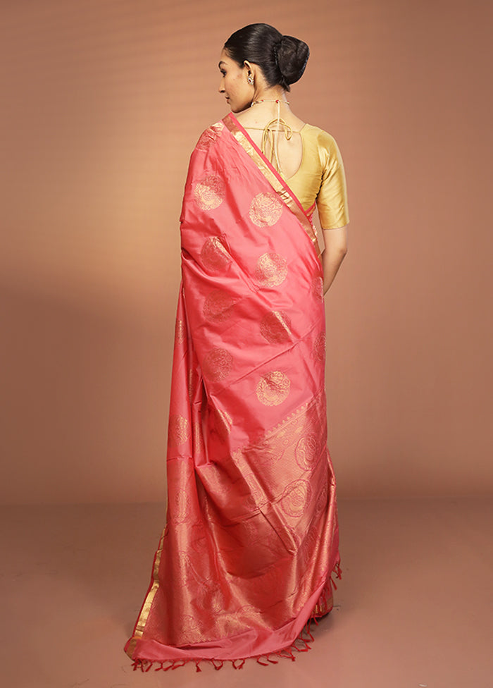 Pink Kanjivaram Silk Saree With Blouse Piece