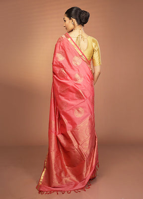 Pink Kanjivaram Silk Saree With Blouse Piece