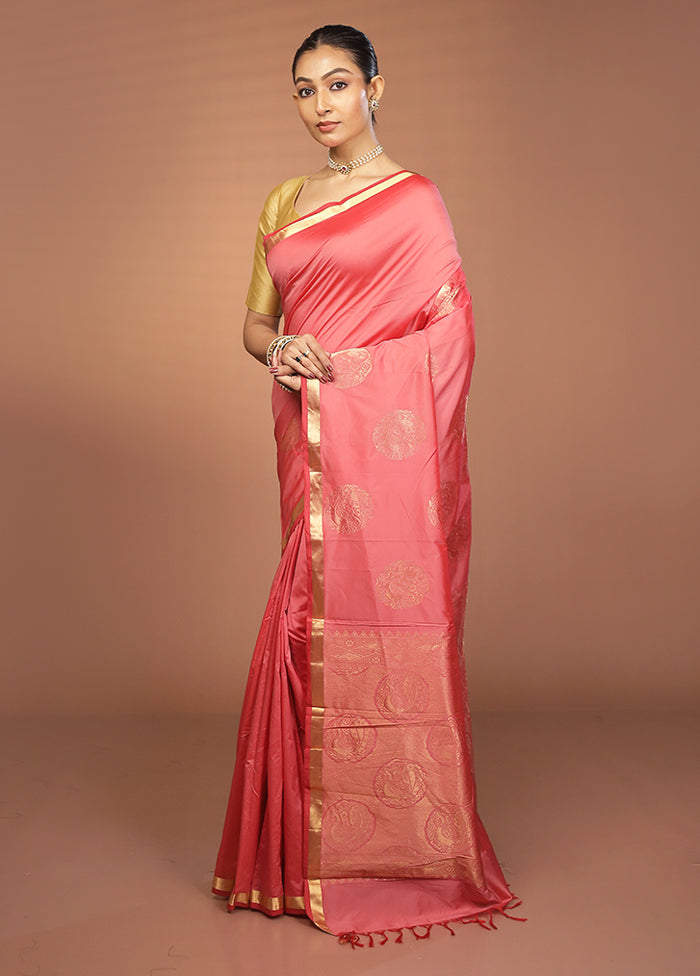 Pink Kanjivaram Silk Saree With Blouse Piece
